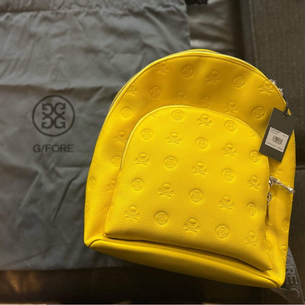 NWT G/FORE EMBOSSED SKULL & TEES LEATHER BACKPACK YELLOW